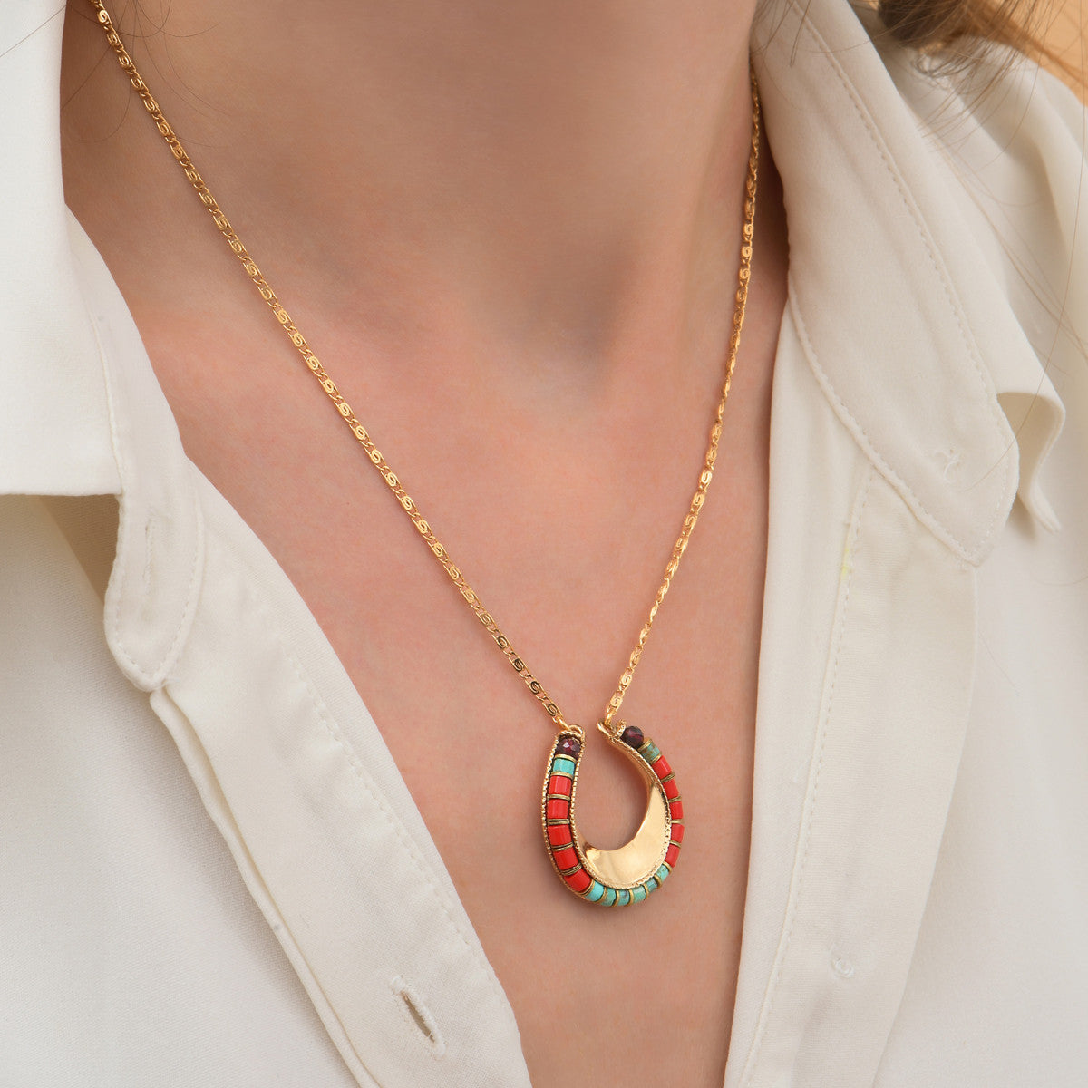Collier pendentif turquoise perles du Japon - rouge Turquoise rouge