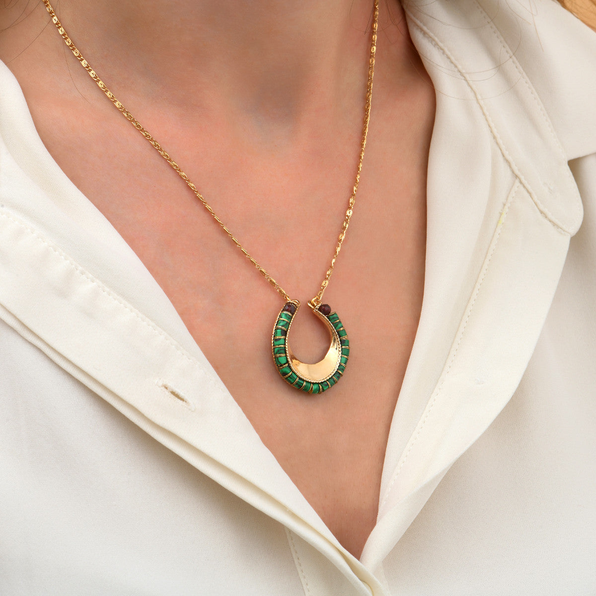 Collier pendentif malachite grenat - vert Vert