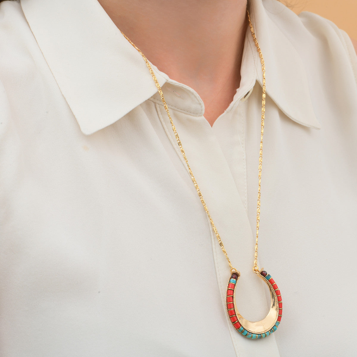 Collier sautoir turquoise perles du Japon - rouge Turquoise rouge