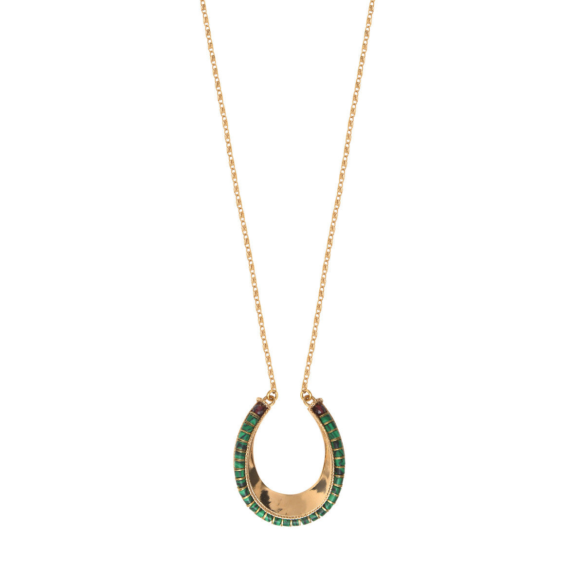 Collier sautoir malachite grenat - vert Vert