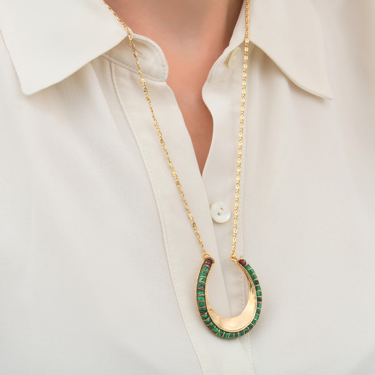 Collier sautoir malachite grenat - vert Vert