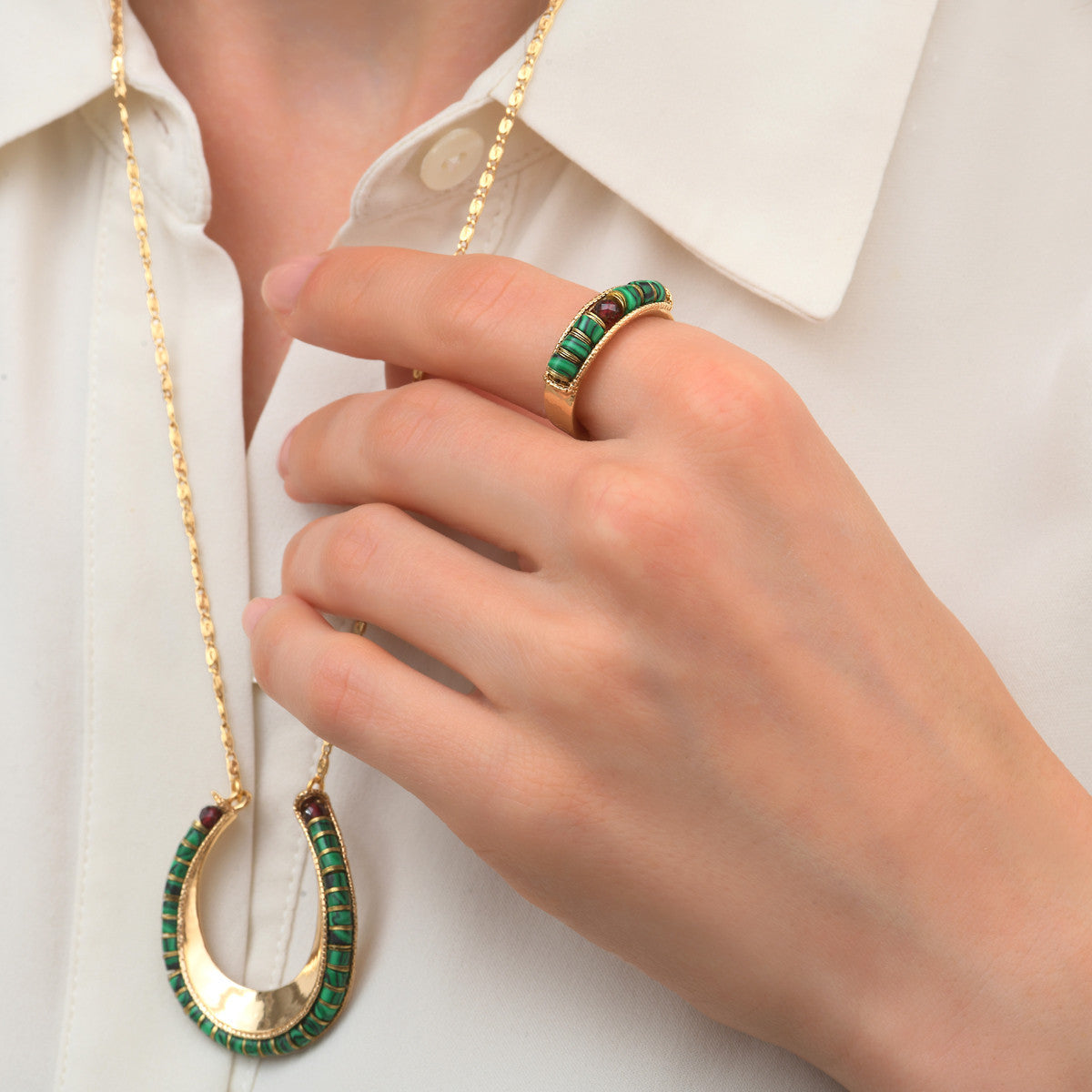 Bague small mystérieuse malachite grenat - vert Vert
