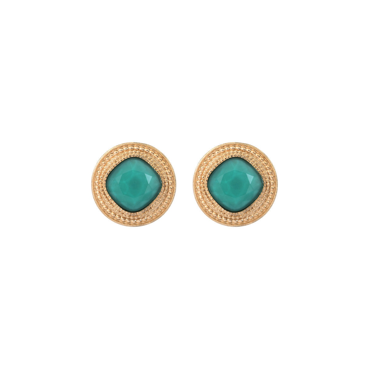 Boucles d'oreilles clips ethniques cabochon - turquoise Bleu