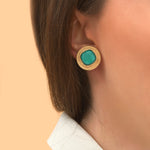 Boucles d'oreilles clips ethniques cabochon - turquoise Bleu