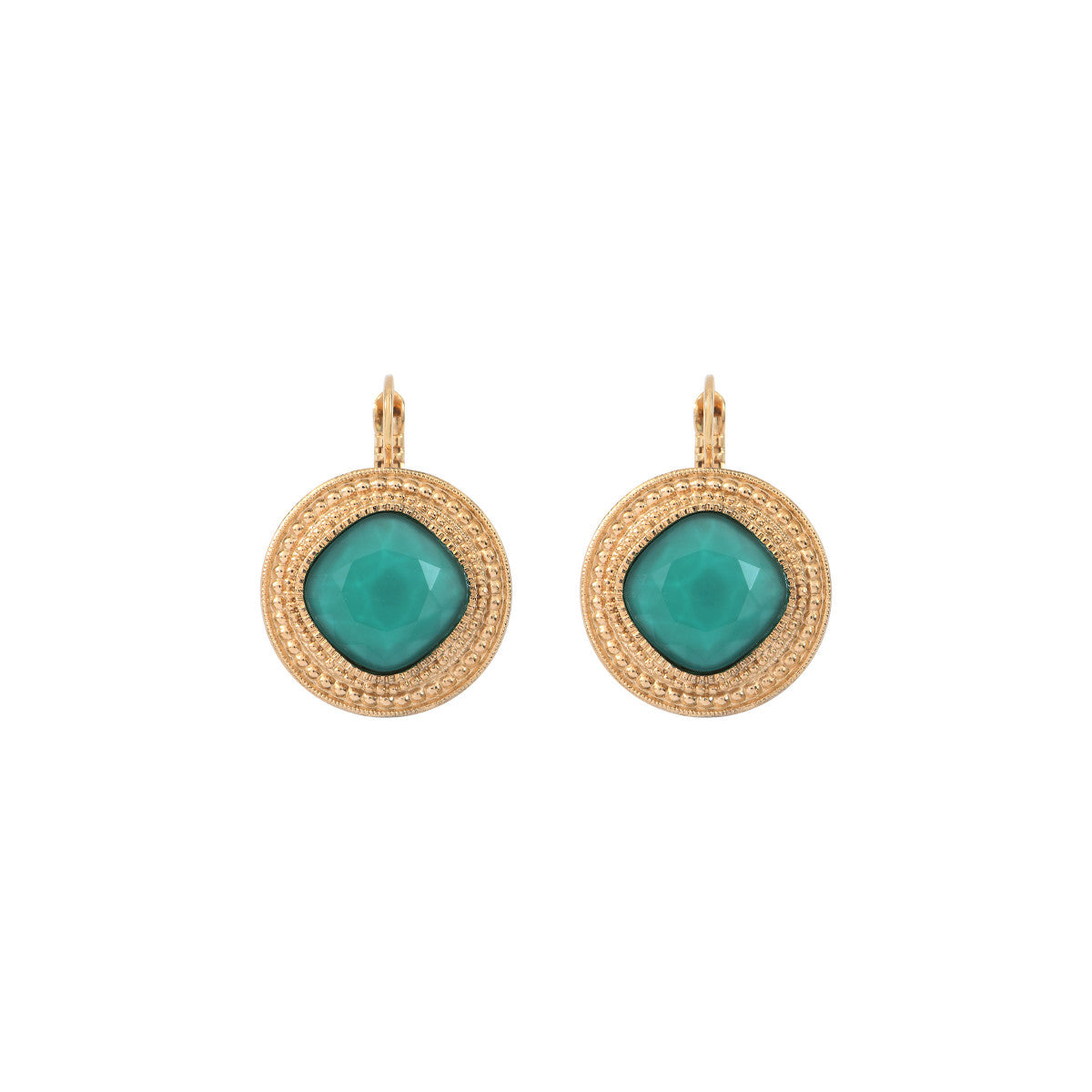 Boucles d'oreilles dormeuses ethniques cabochon - turquoise Bleu