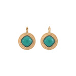 Boucles d'oreilles dormeuses ethniques cabochon - turquoise Bleu