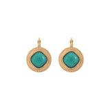 Boucles d'oreilles dormeuses ethniques cabochon - turquoise Bleu
