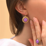 Boucles d'oreilles dormeuses fantaisie cabochon - violet Rouge