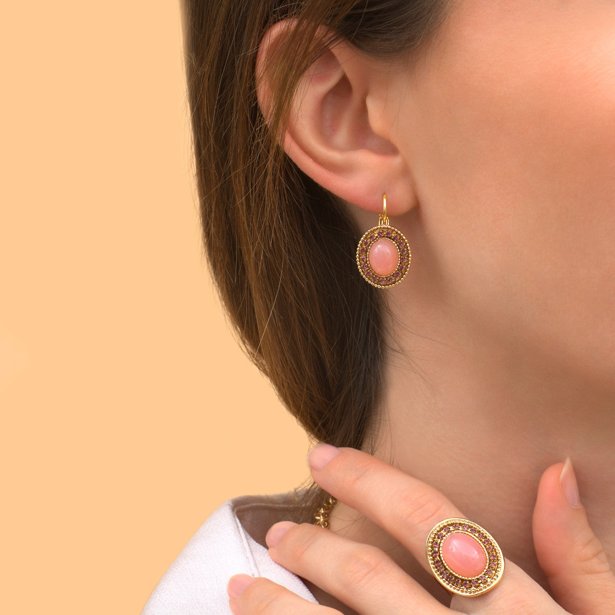 Boucles d'oreilles dormeuses strass cristaux prestige - rose Rouge