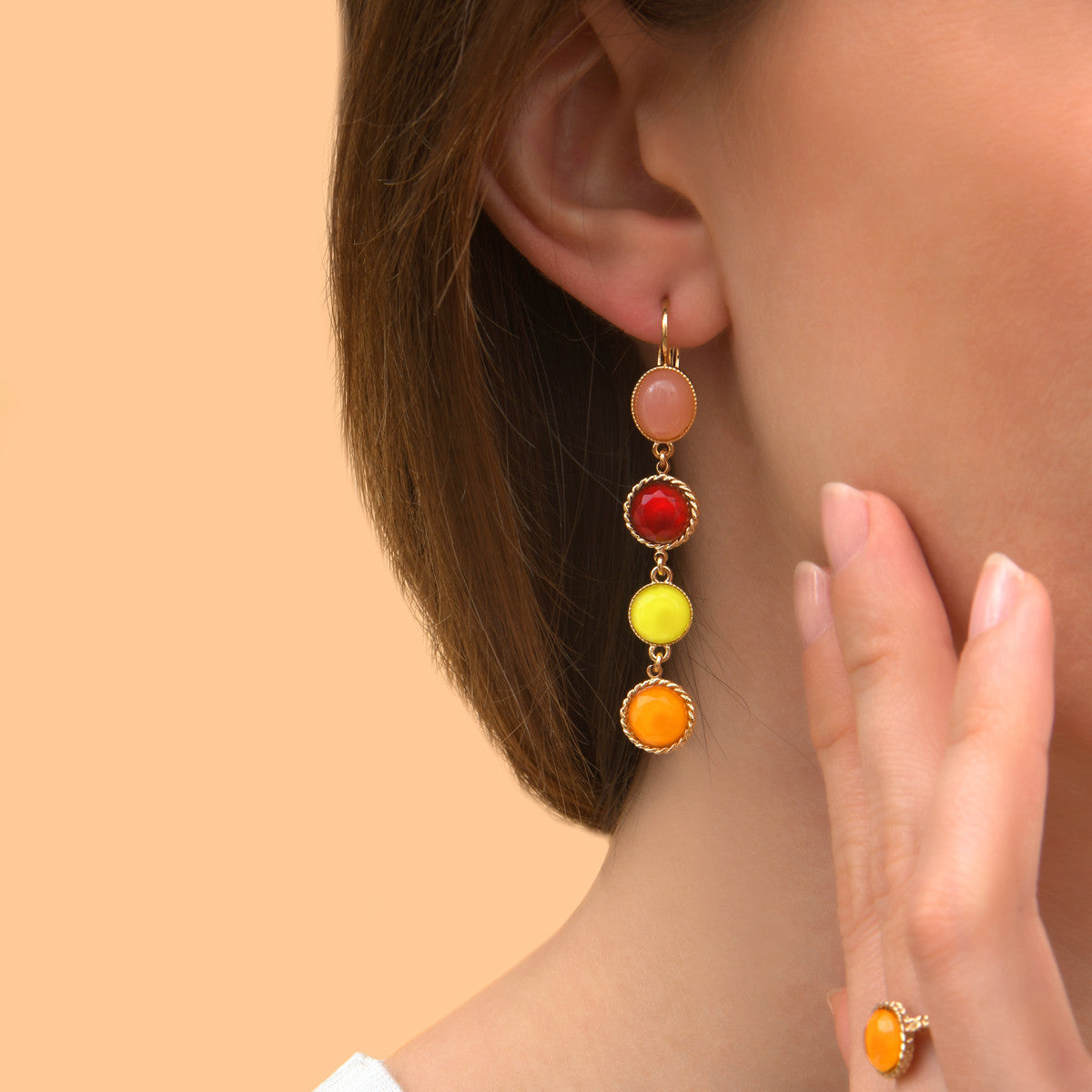 Boucles d'oreilles solaires cabochons colorés - rouge Rouge