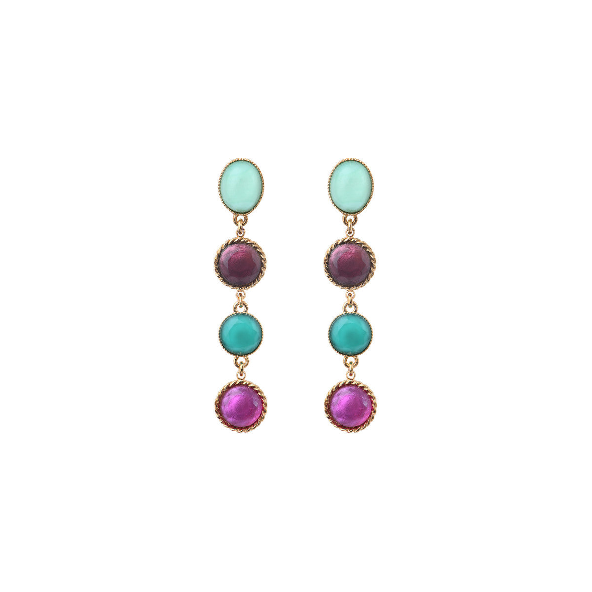 Boucles d'oreilles percées graphiques cabochons colorés - bleu Bleu