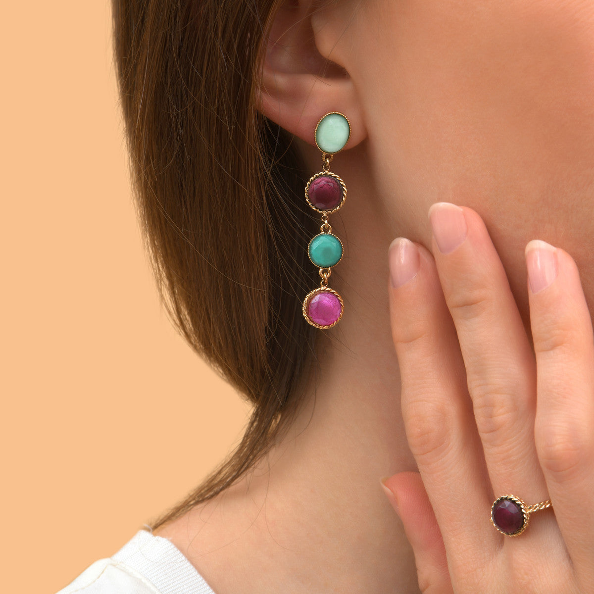 Boucles d'oreilles percées graphiques cabochons colorés - bleu Bleu