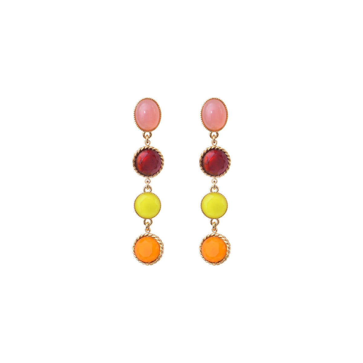 Boucles d'oreilles percées solaires cabochons colorés - rouge Rouge