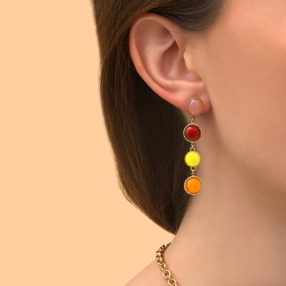 Boucles d'oreilles percées solaires cabochons colorés - rouge Rouge