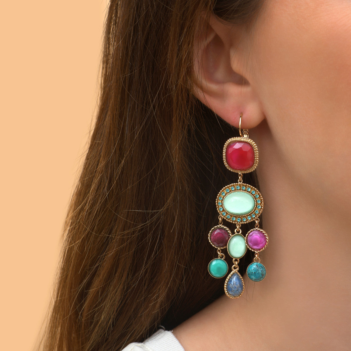 Boucles d'oreilles dormeuses tendances cristaux prestige - bleu Bleu
