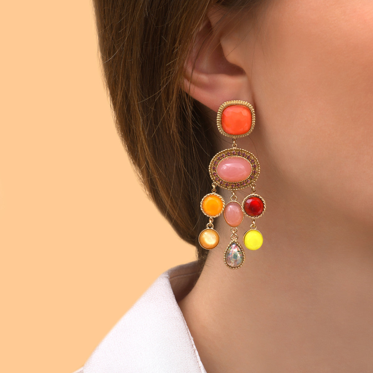 Boucles d'oreilles pendantes cristaux prestige - rouge Rouge