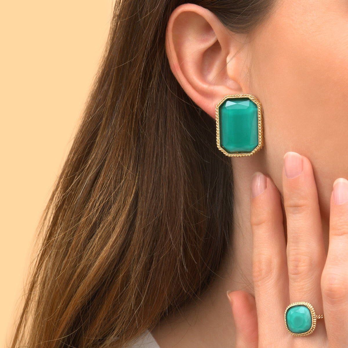 Boucles d'oreilles clips cabochon facetté - turquoise Bleu