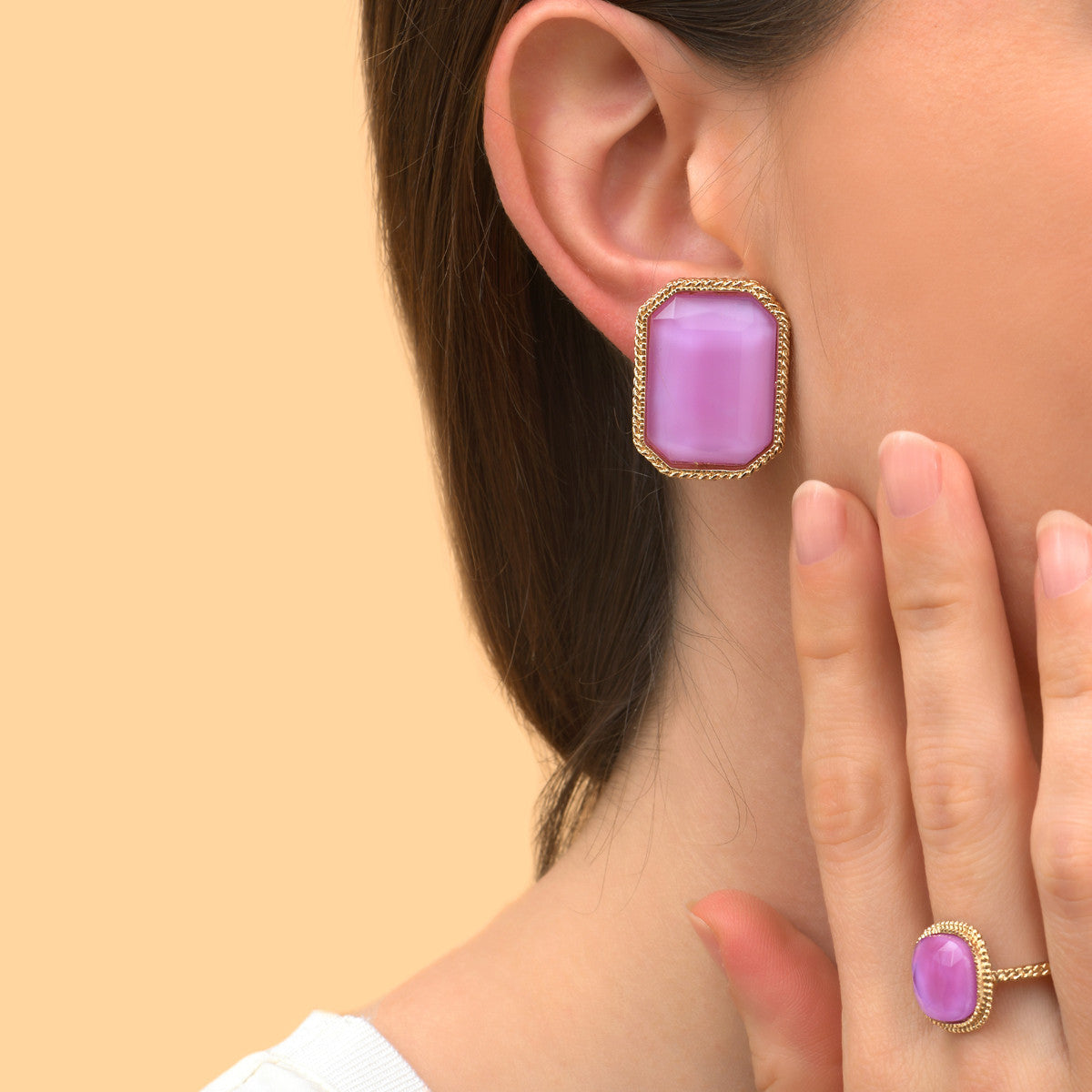Boucles d'oreilles clips cabochon facetté - violet Rouge