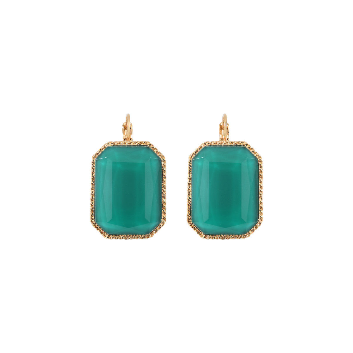 Boucles d'oreilles dormeuses précieuses cabochon - turquoise Bleu