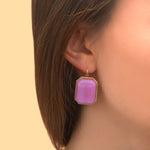 Boucles d'oreilles dormeuses cabochon facetté - violet Rouge