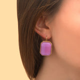 Boucles d'oreilles dormeuses cabochon facetté - violet Rouge