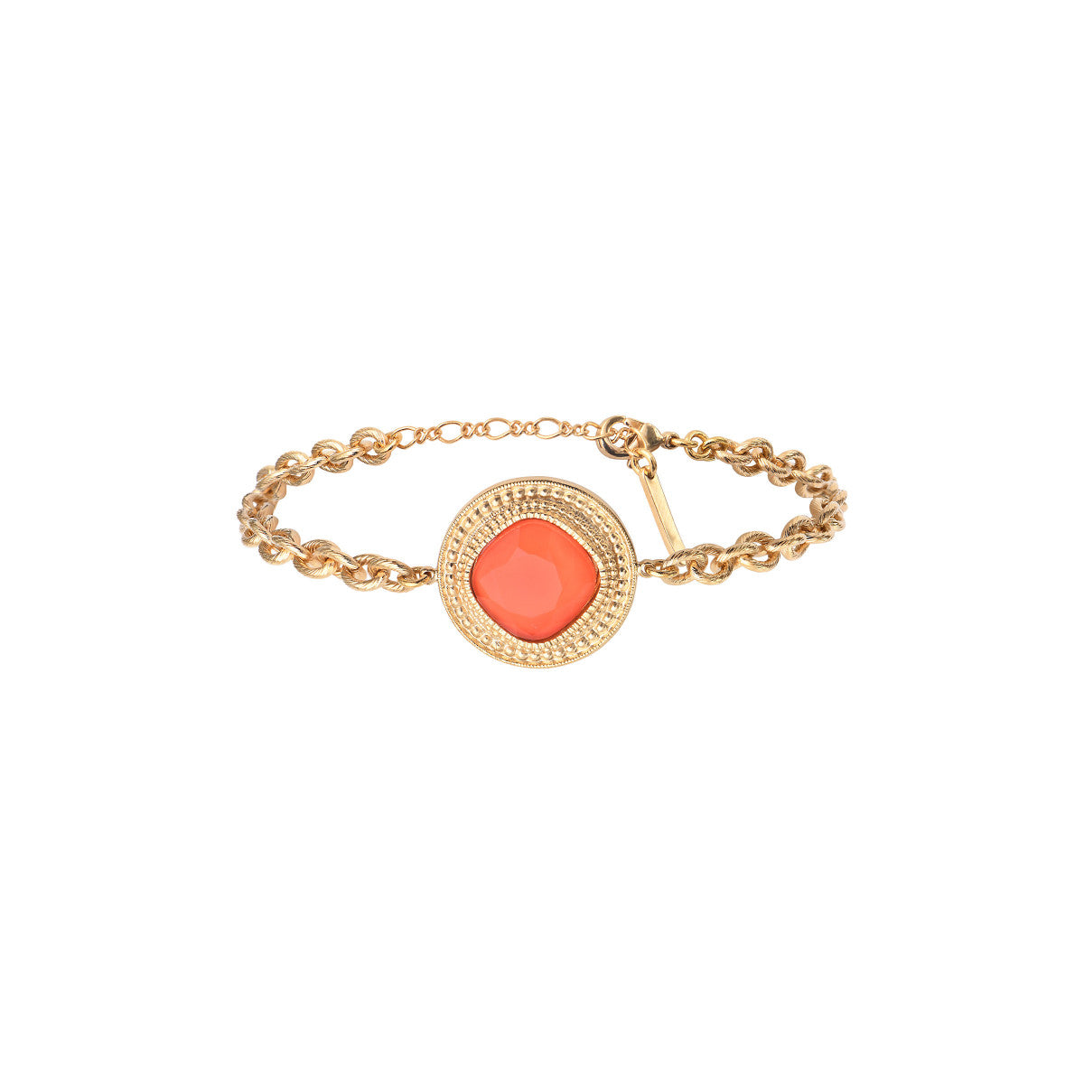 Bracelet souple fantaisie cabochon facetté - corail Rouge