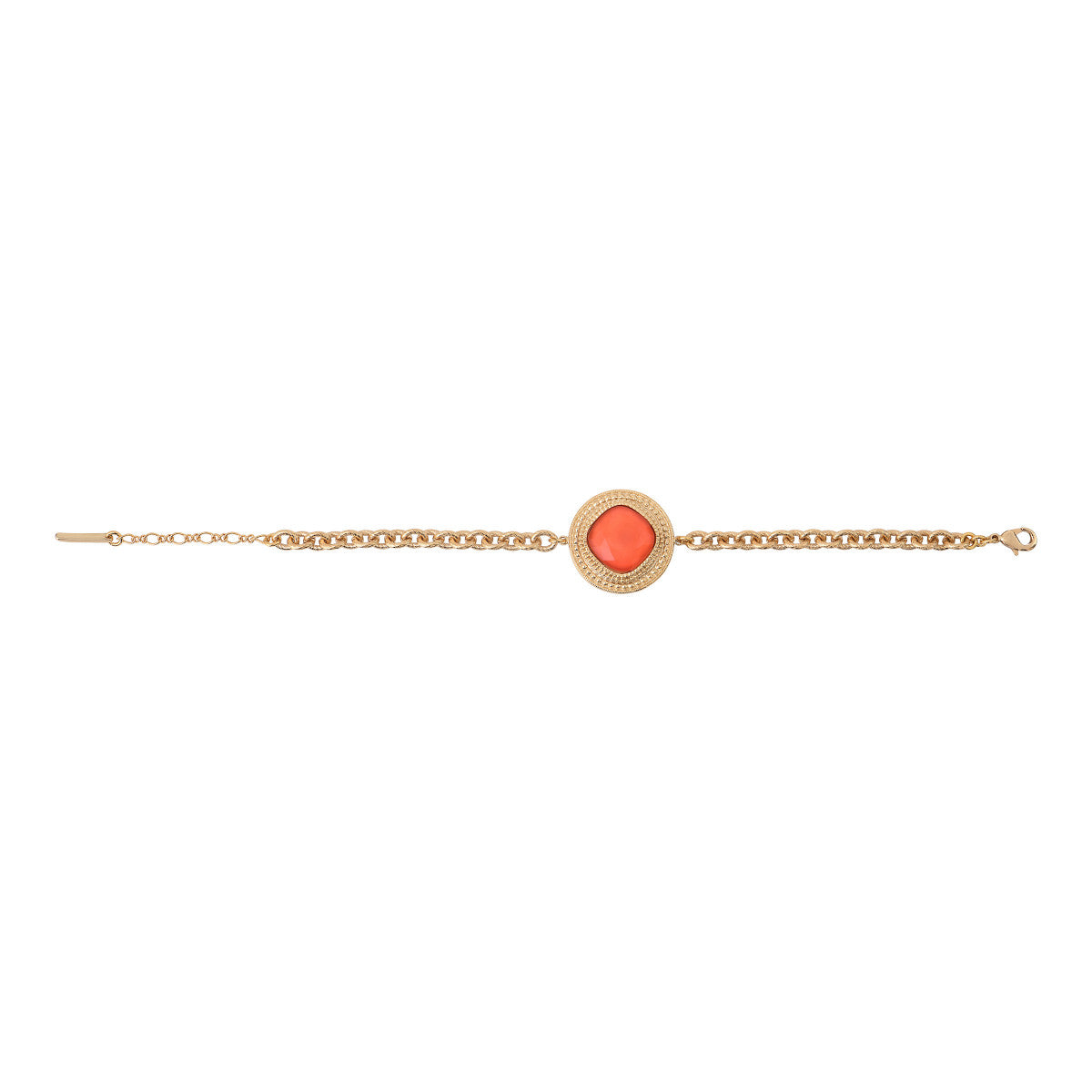 Bracelet souple fantaisie cabochon facetté - corail Rouge