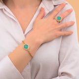 Bracelet souple bohème chic cabochon facetté - turquoise Bleu
