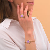 Bracelet souple romantique cabochon facetté - rose Rouge