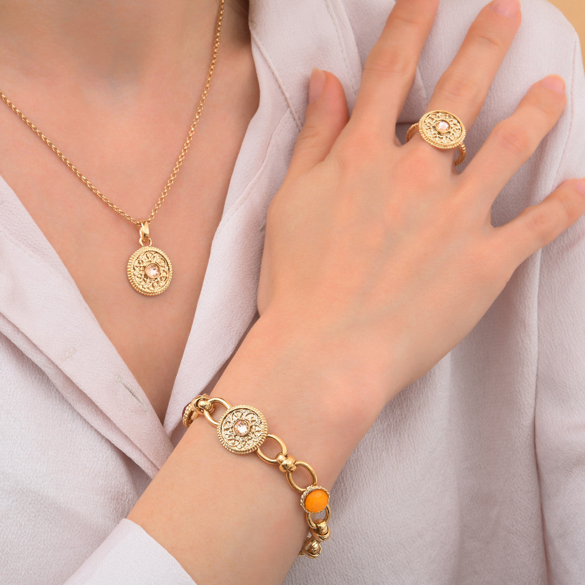 Bracelet chaîne coloré cristal prestige - rose Rouge