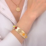 Bracelet manchette féminine cabochons colorés cristal prestige - rose Rouge