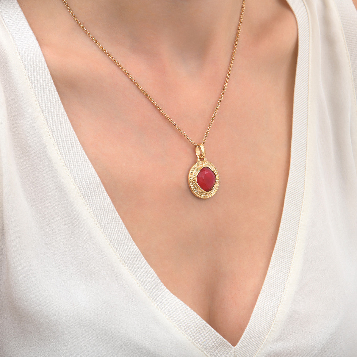 Pendentif amovible cabochon facetté - rouge Bleu
