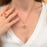 Pendentif amovible moderne cabochon facetté - corail Rouge
