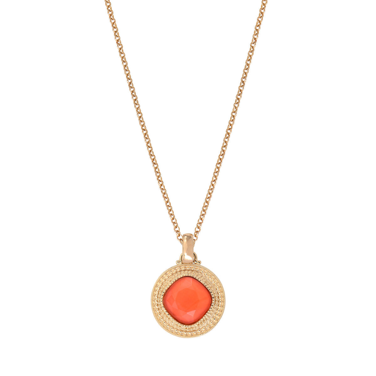 Pendentif amovible moderne cabochon facetté - corail Rouge