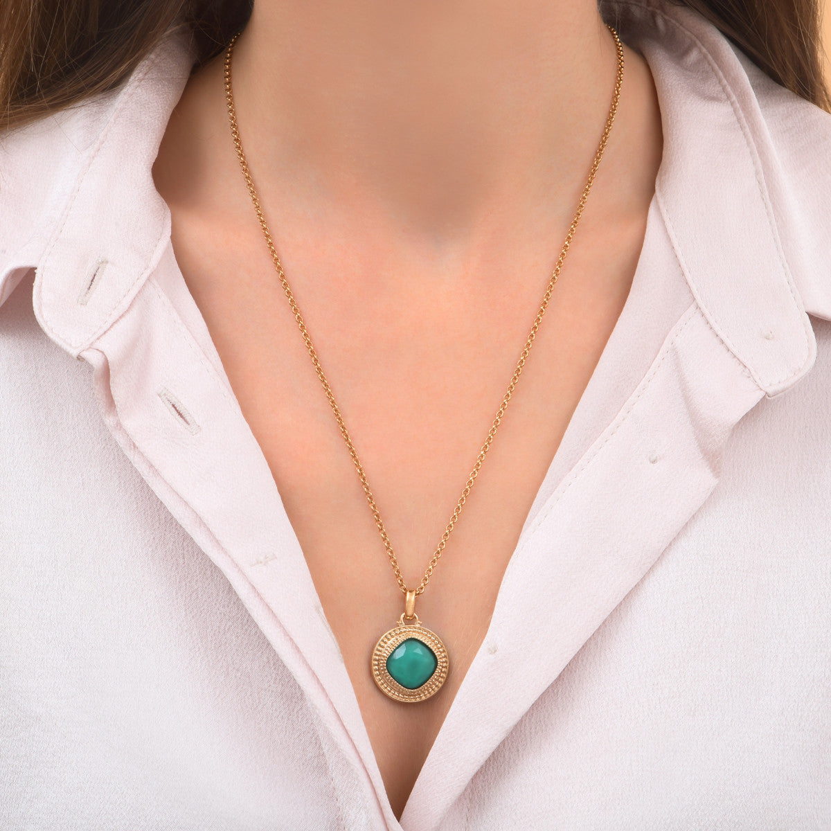Pendentif amovible bohème cabochon facetté - turquoise Bleu