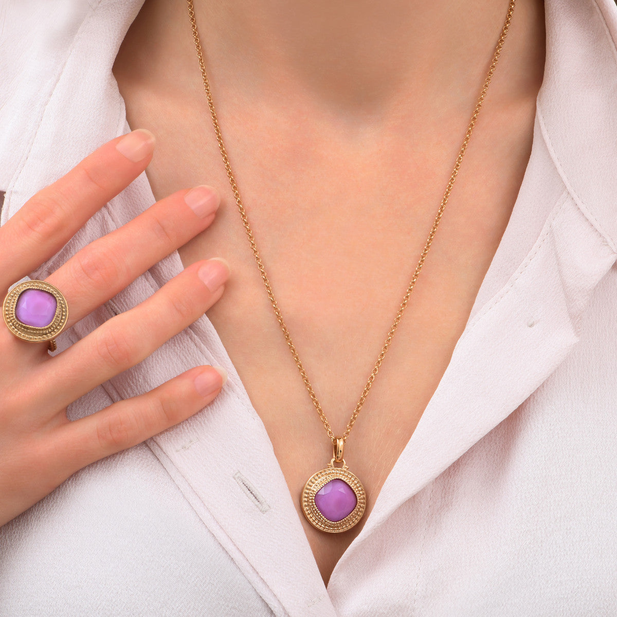 Pendentif amovible féminin cabochon facetté - rose Rouge