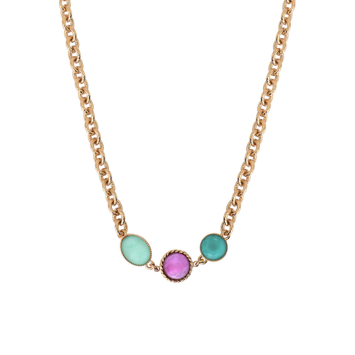 Collier court tendance cabochon colorés - bleu Bleu