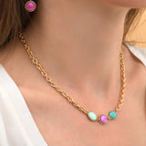 Collier court tendance cabochon colorés - bleu Bleu