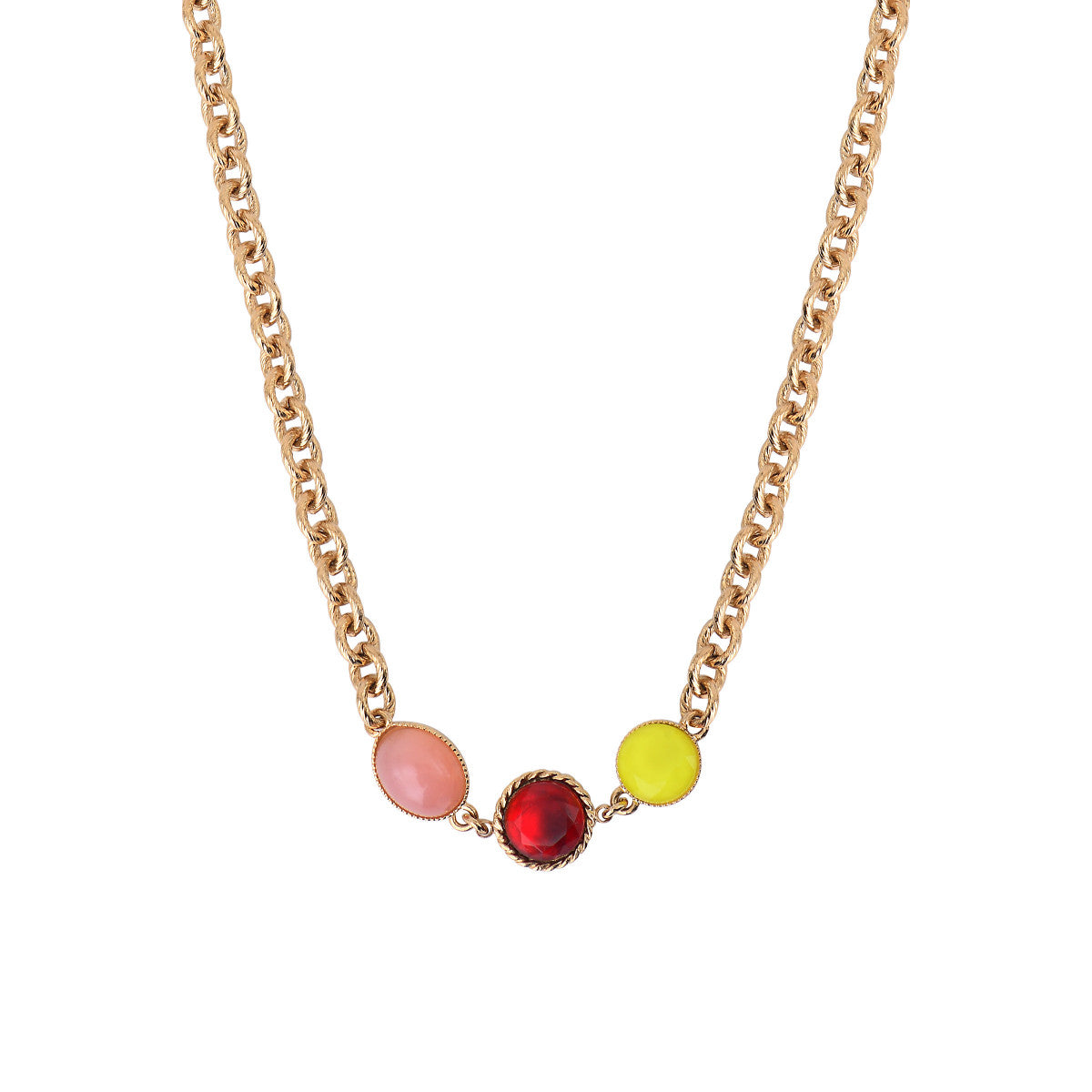 Collier court moderne cabochons colorés - rouge Rouge