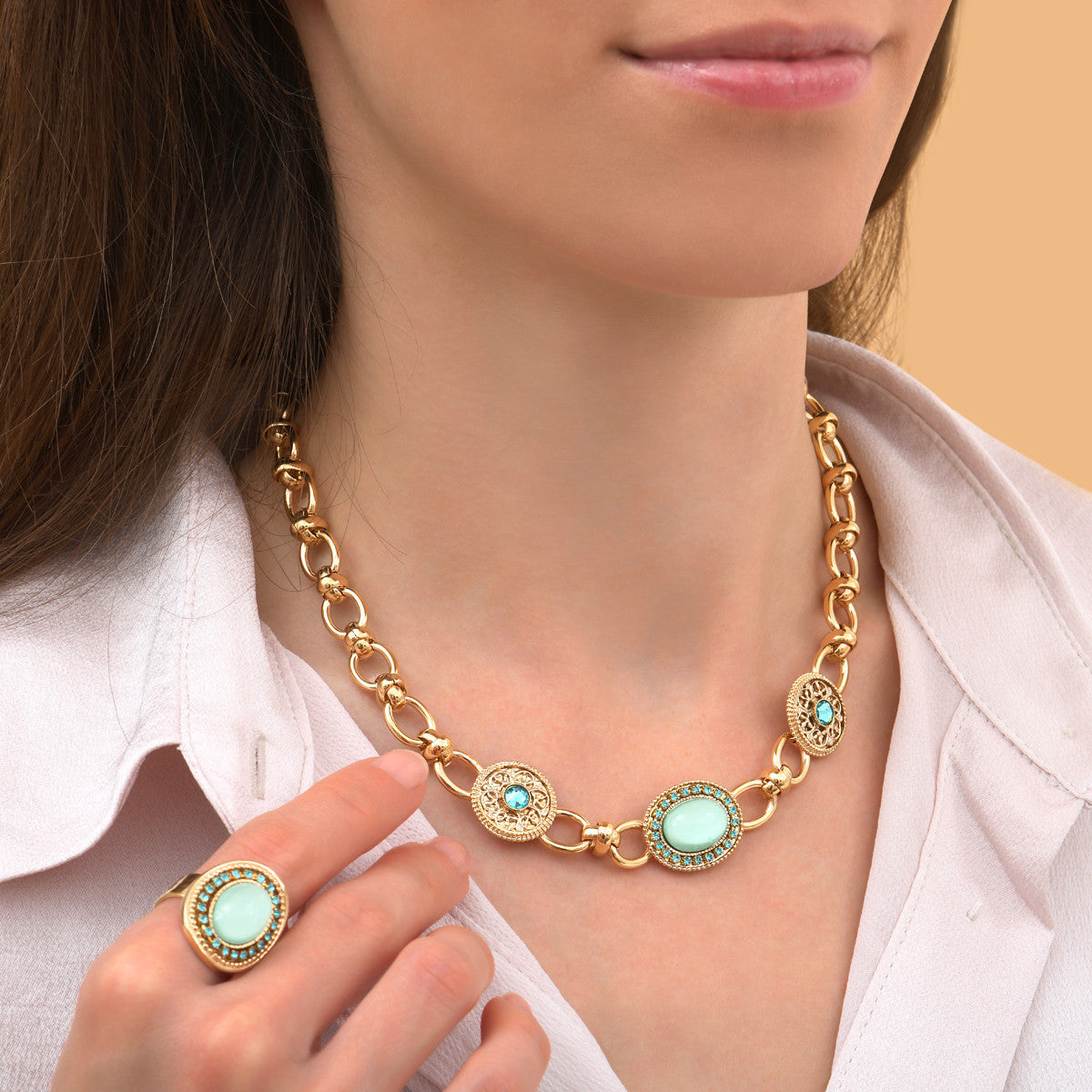 Collier chaîne baroque cristaux prestige - bleu Bleu