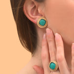 Bague cabochon ethnique féminine - turquoise Bleu