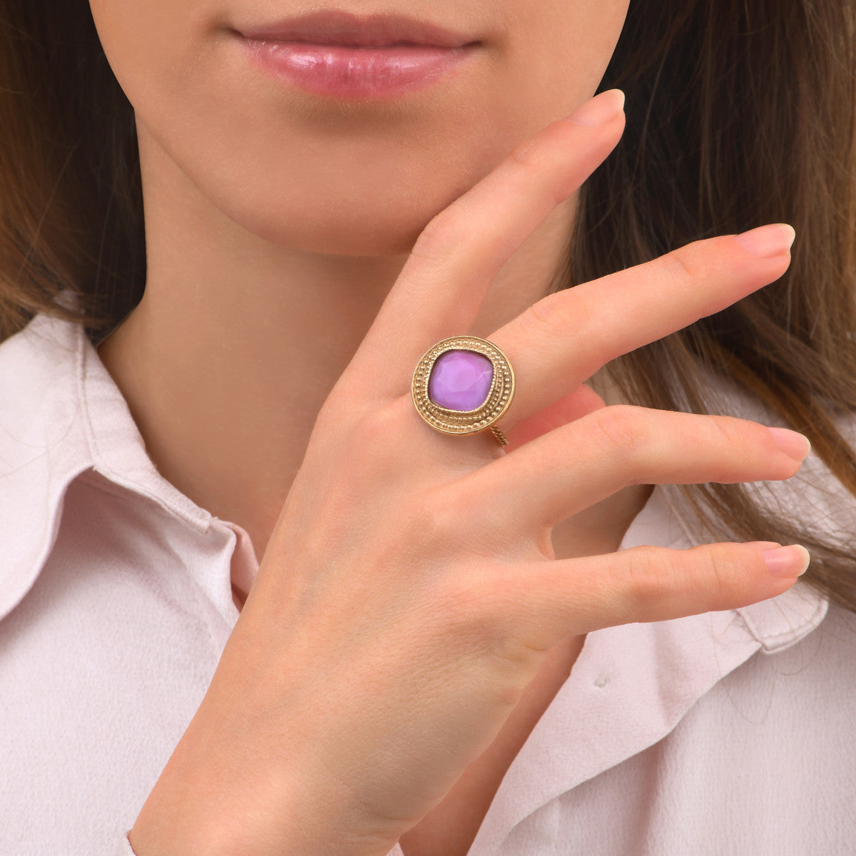 Bague cabochon ajustable audacieuse - violet Rouge