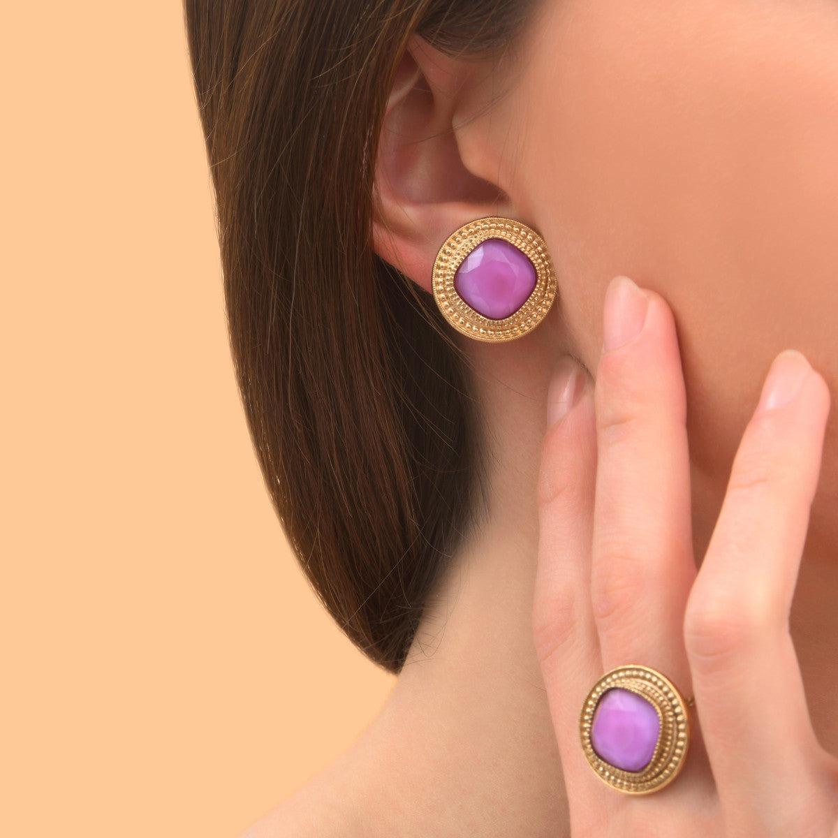 Bague cabochon ajustable audacieuse - violet Rouge