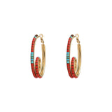 Boucles d'oreilles créoles fantaisie turquoise perles du Japon - rouge Turquoise rouge