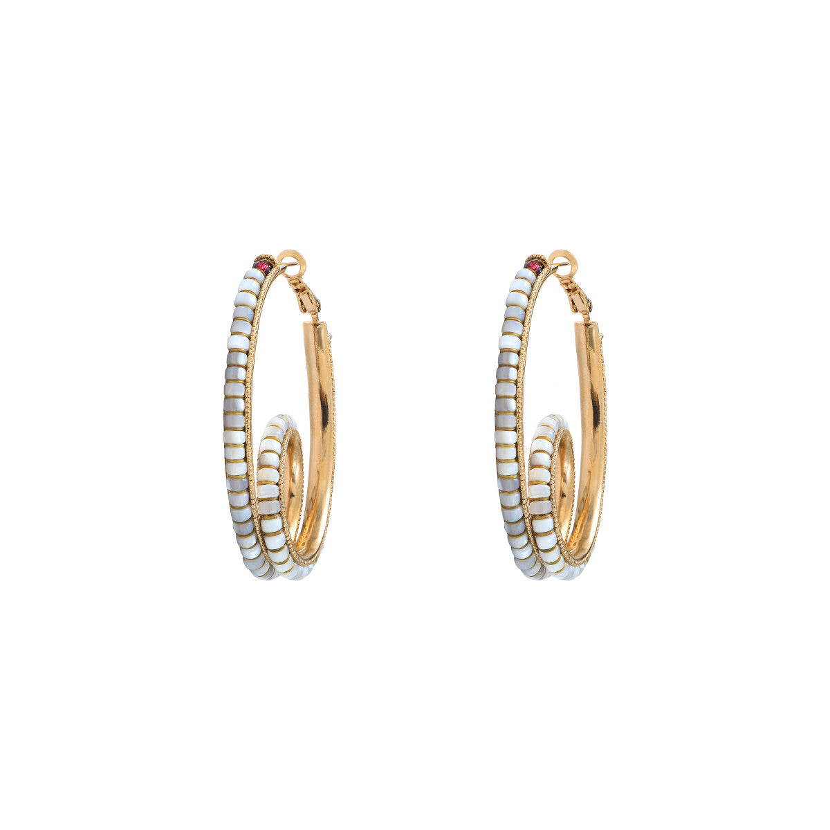Boucles d'oreilles créoles sophistiquées nacre grenat - blanc Nacre