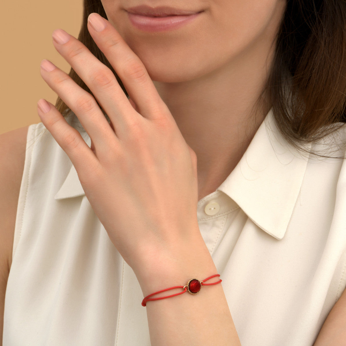 Bracelet cordon élégant cabochon pâte de verre - rouge Rouge