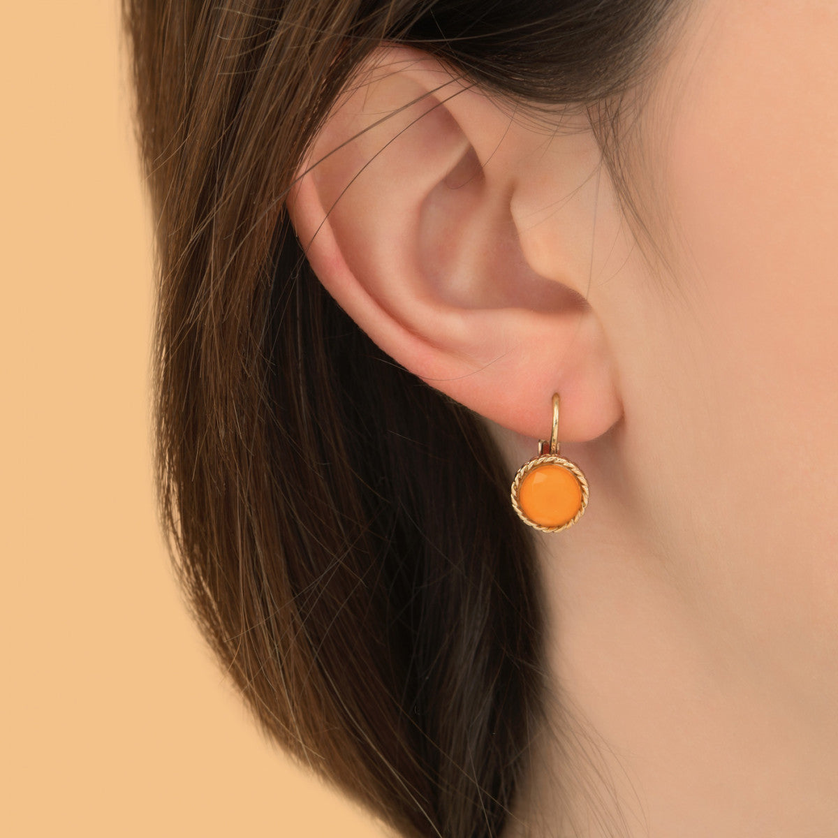 Boucles d'oreilles dormeuses solaires pâte de verre - orange Rouge
