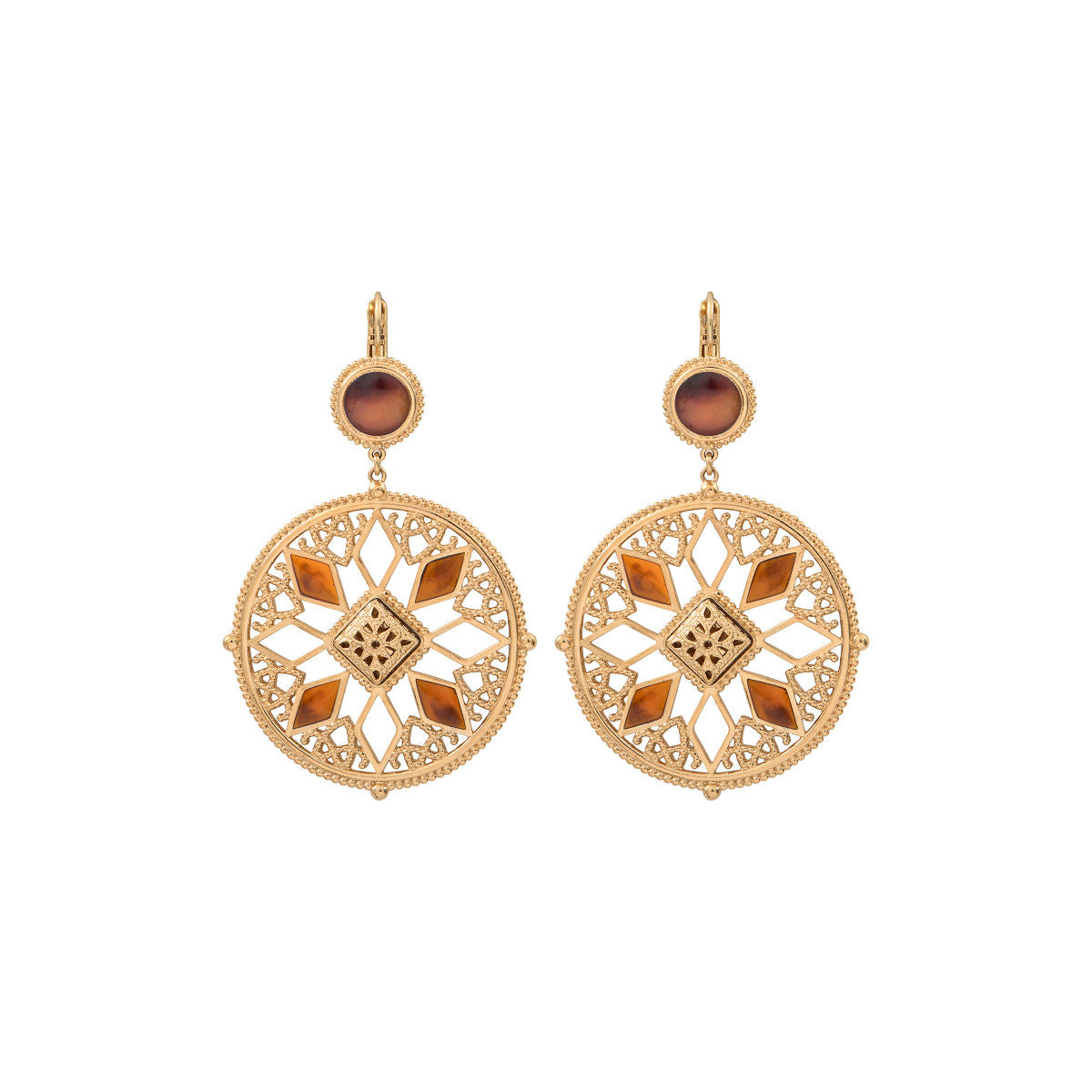 Boucles d'oreilles dormeuses résine émaillée - écaille Ecaille