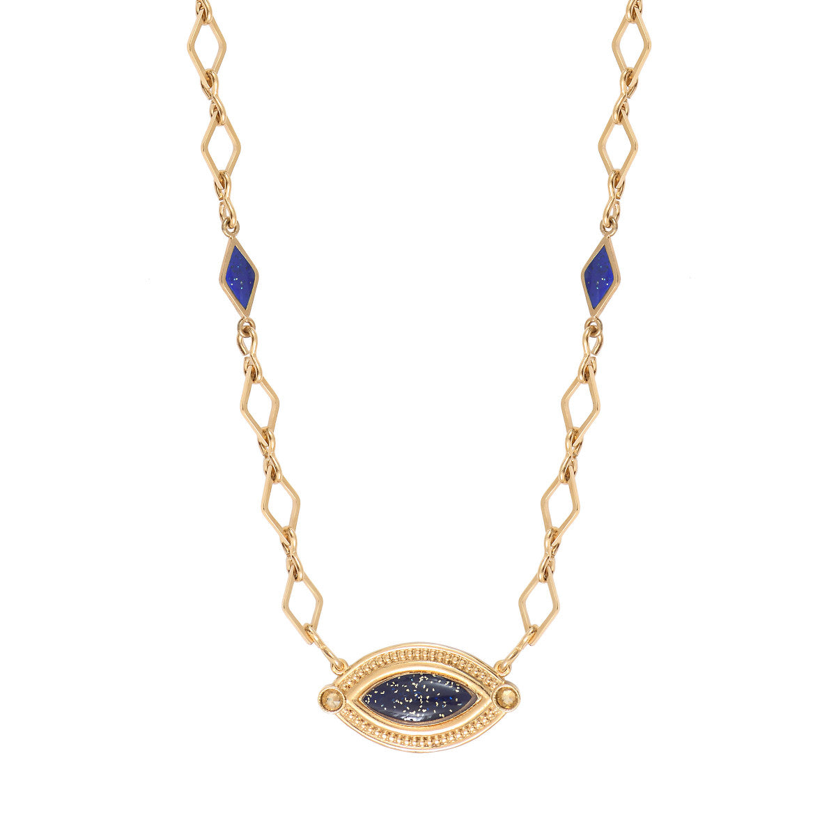 Collier pendentif ajustable élégant résine émaillée - bleu Bleu