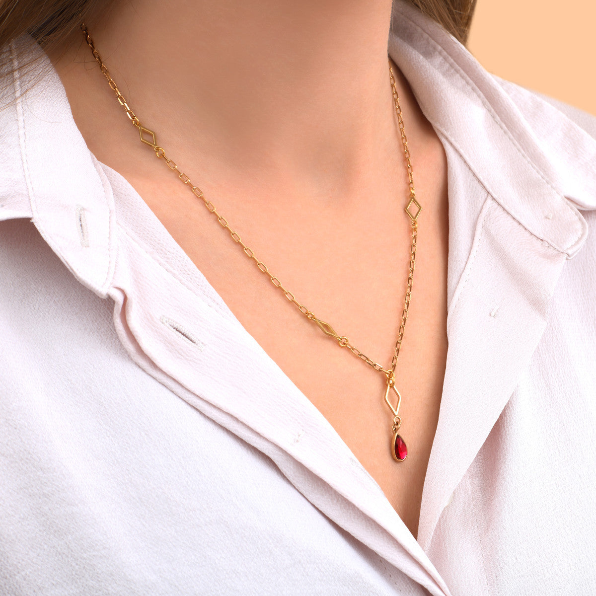 Collier pendentif ajustable tendance cristal Prestige - rouge Vert